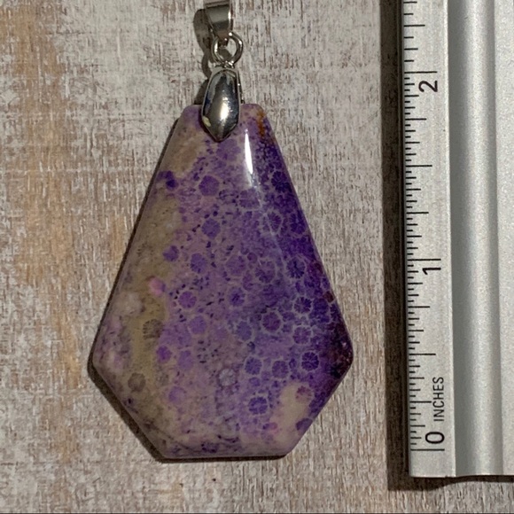 Purple Chrysanthemum Coral Fossil Shield Pendant Necklace – One of a Kind - Picture 7 of 10